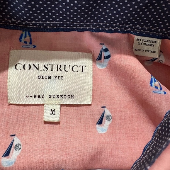 CON.STRUCT Men’s M Pink Sailboat Print Button‎ Up Shirt Slim Fit Stretch - Picture 3 of 4